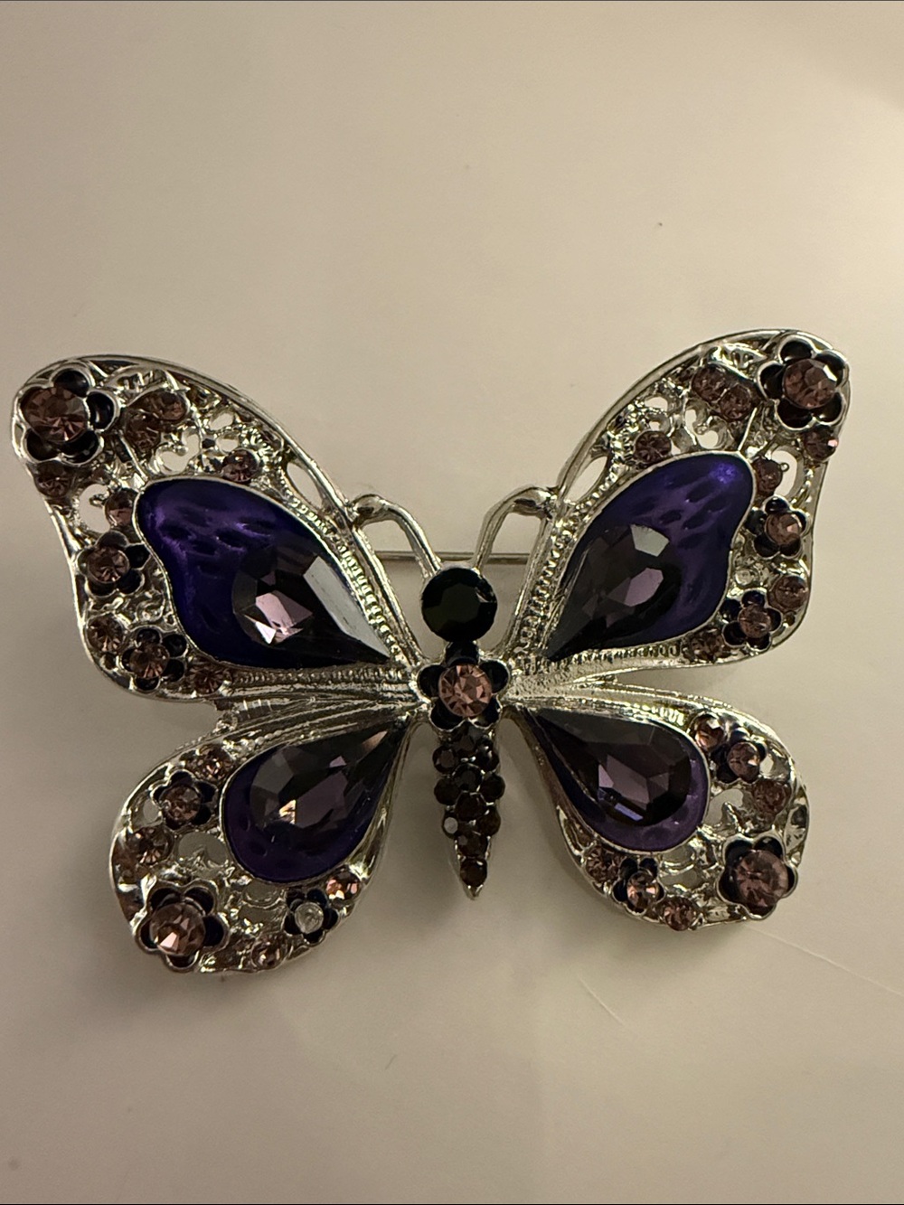 Elegant Purple Crystal Butterfly Brooch